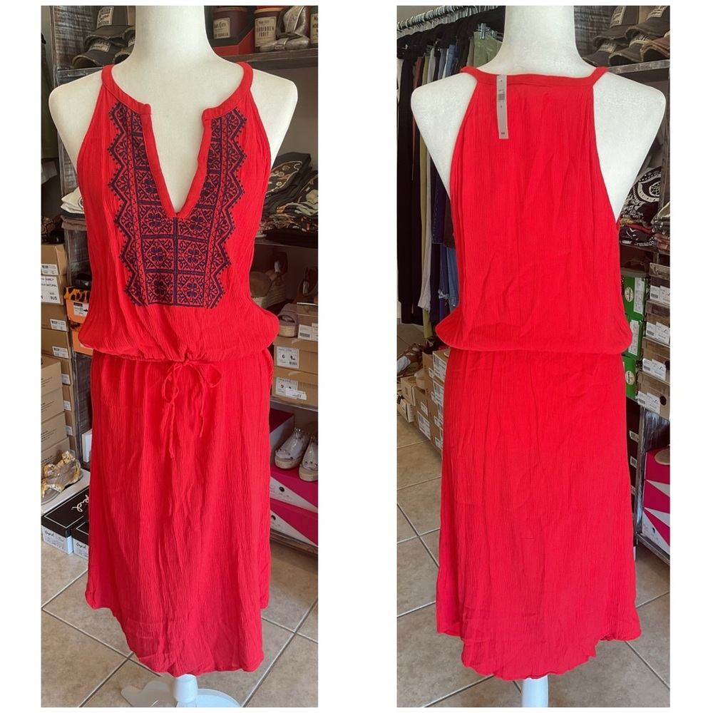 GAP Red Dress with Navy Blue Embroidery